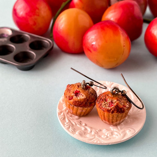 Cherry Muffin Miniature Food Earrings