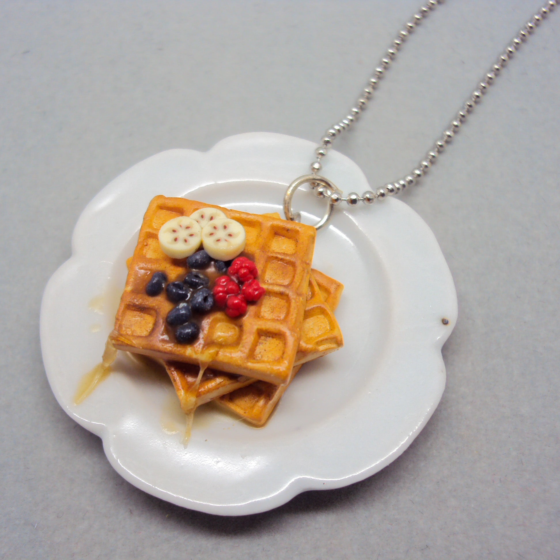 Strawberry Banana Waffles Charm Pendant Necklace