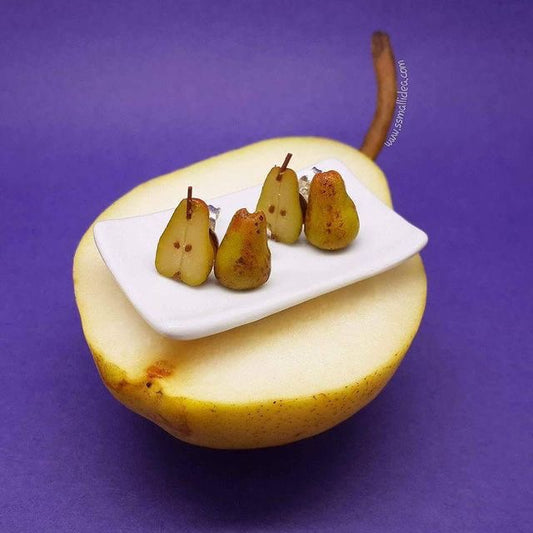 Pear Sliced Half Miniature Food Ear Studs